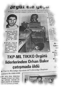 Orhan Bakır katledildikten sonra Cumhuriyet gazetesinde yer alan haber küpürü
